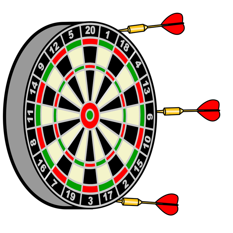 a dartboard, with three starts that have all stuck in the very edge